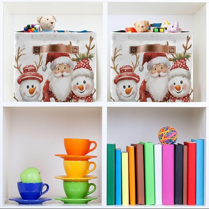 Christmas Snowman Storage Basket,Large Storage Bin Fabric Collapsible Organizer Bag with Handles 15x11x9.5 inch