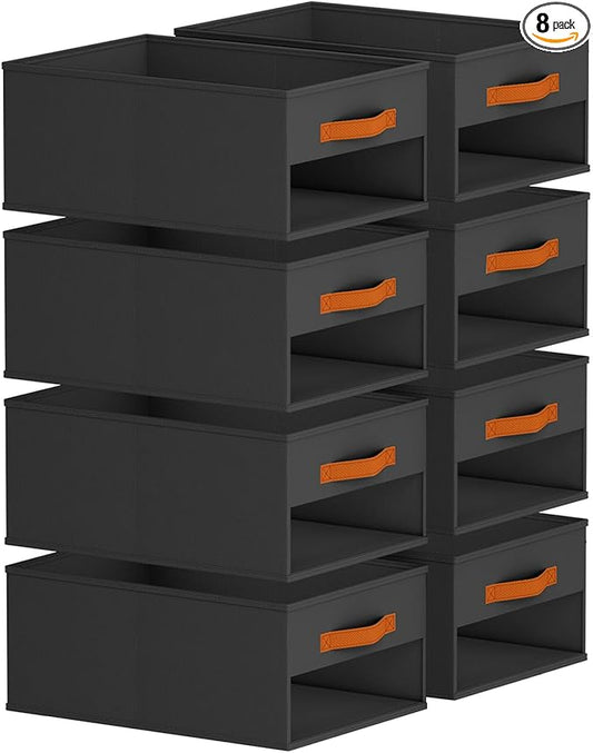Drawer Organizers and Storage - 8 Pack Foldable Pants Organizer with Clear Window & Handles, Fabric Closet Organizer for Clothes, Jeans, Sweaters, Towels, T-shirt, Scarf (Black)