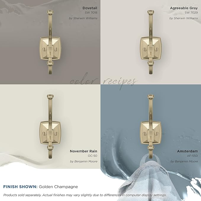 Amerock H37002BBZ | Kinsale Double Prong Decorative Wall Hook | Golden Champagne Hook for Coats, Hats, Backpacks, Bags | Hooks for Bathroom, Bedroom, Closet, Entryway, Laundry Room, Office