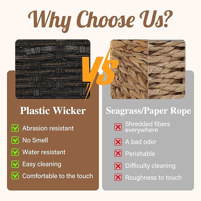 Bidtakay Long Narrow Wicker Baskets Toilet Paper Basket for Shelves 2-Pack Waterproof Imitation Small Wicker Storage Bins for Washroom Closet Blackish-tan