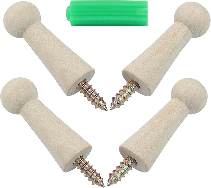 10Pcs Wooden Screw Hooks, Solid Wooden Wall Hooks Screw-On Coat Hooks, DIY Wood Coat Hooks for Hanging Jacket/Towel/Mug/Clothes Crafts(Style-1,Unpainted)