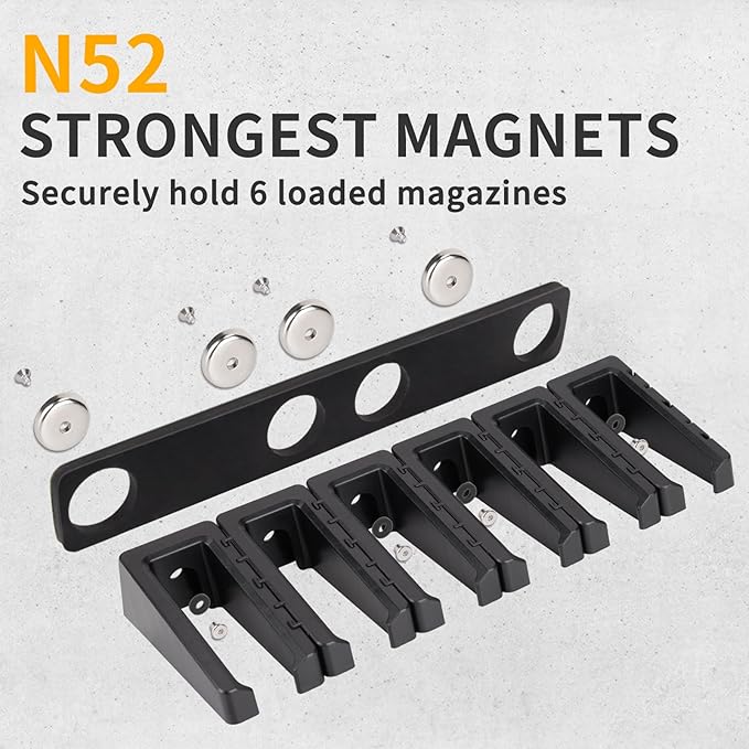 Magnetic ABS 6 Standard AR Rack Wall Mount, AR Mag Holder for 5.56 .223 Magazines, Wall Magazine Display, Magnet AR Mag Storage Organizer