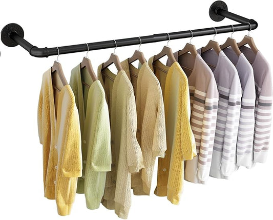 Wall Mounted Clothes Rack 21.06in, Industrial Pipe Wall Mount Clothing Rack, Heavy Duty Iron Garment Racks, Space Saver Multi-purpose Hanging Rod for Laundry Room, Closet Storage, 1 Pack