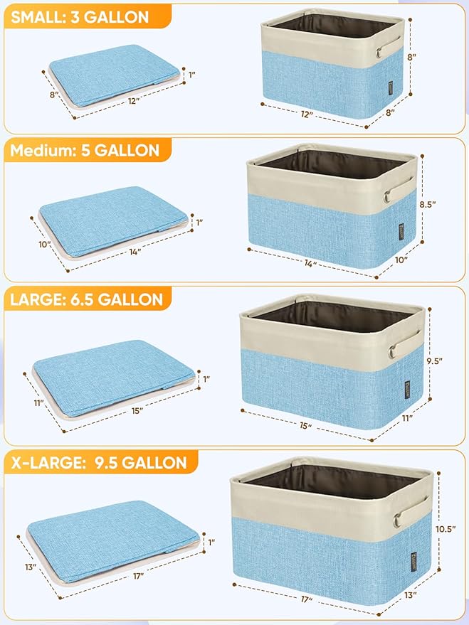 BALEINE 4 Pack Fabric Closet Storage Bins for Shelves, Linen Closet Organizers and Storage, Decorative Baskets for Organizing, Shelf, Clothes, Home, Office (Skyblue, 14''x10''x8.5'')