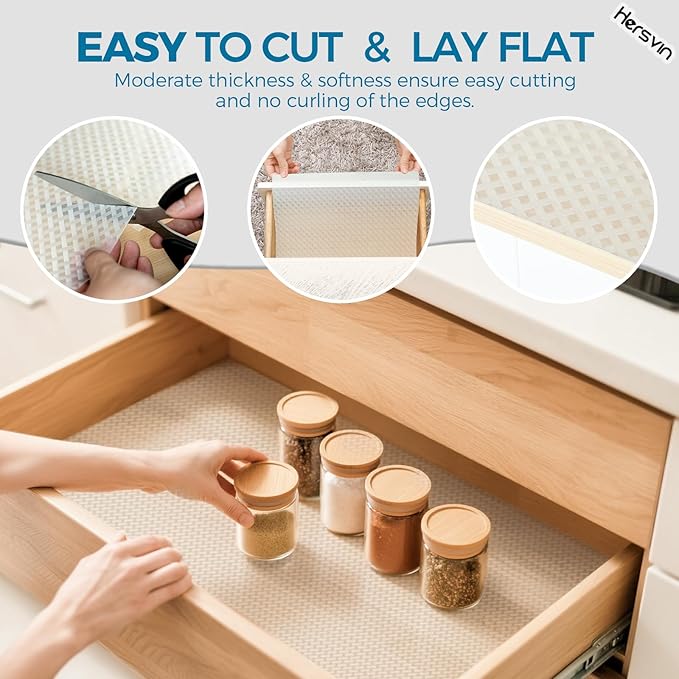 Hersvin Shelf Liners 12 in x 20 ft EVA Drawer Mats, Non-Adhesive Cupboard Protector, Kitchen Cabinet Lining Fridge Liner (Clear Crossed Stripe, 30.5x610cm)
