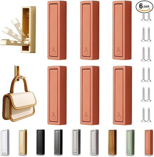 6PCS Folding Wall Hooks, Foldable Coat Hooks Heavy Duty Foldable Hook Bathroom Towel Hooks Robe Hooks Wall Mounted for Bathroom, Closet, Entryway, Pool, and Kitchen (Square-Orange)