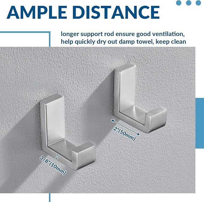 APLusee Brushed Nickel Towel Hook 2 Pack, 304 Stainless Steel L Shape Coat Hook, Bath Storage Wall Mounted