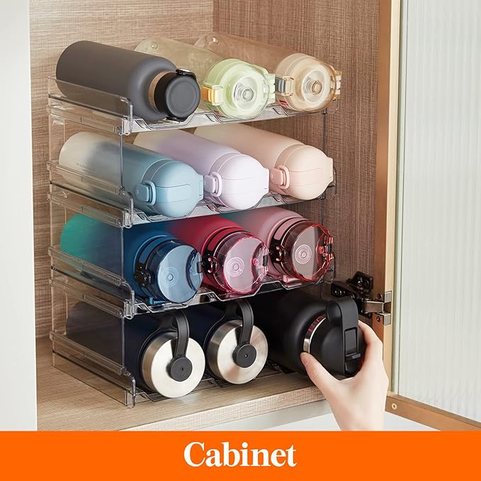 Lifewit 4 Tier Stackable Water Bottle Organizer for Cabinet, Plastic Bottle Holder Fits 12 Bottles/Tumblers up to 3.8" Diameter for Pantry/Countertop/Cupboard, 28 x 19 x 34 cm/11 Ã 7.5 Ã 13.4"