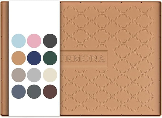 URMONA 28" x 22" Waterproof Silicone Mat in Multiple Sizes & Colors, Under Sink Mat for Kitchen & Bathroom, Pet Food Pad for Dogs & Cats, Kitchen Cabinet Liner, Multi-Purpose for Storage(Khaki)