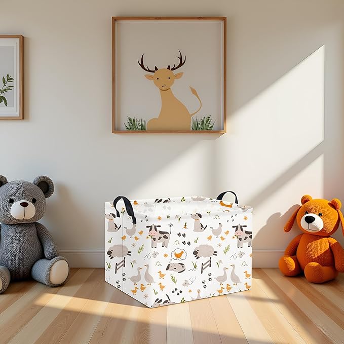 Rectangular Baby Kids Storage Basket Boys for Home Kitchen Girls Cute Toy Storage Bin Organizer Shelf Book Room Decor(Farm)