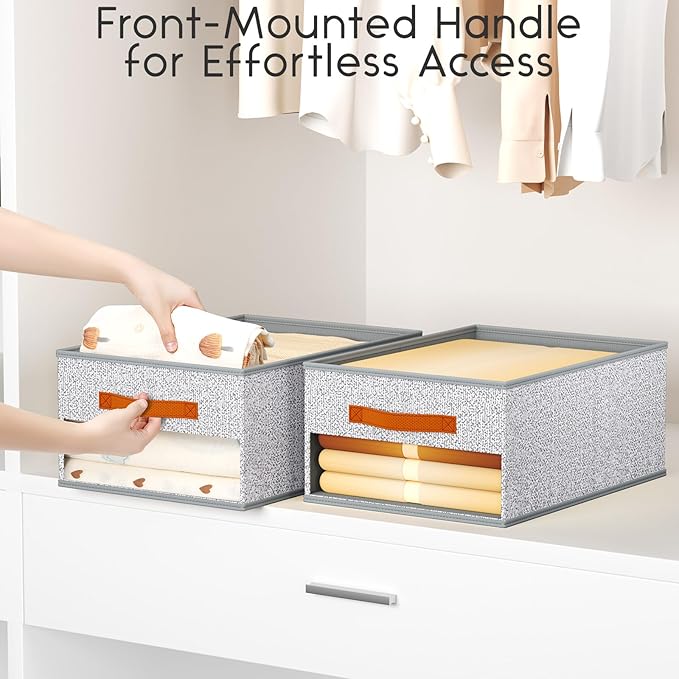 Drawer Organizers and Storage - 10 Pack Foldable Pants Organizer with Clear Window & Handles, Fabric Closet Organizer for Clothes, Jeans, Sweaters, Towels, T-shirt, Scarf (Ant Light Gray)
