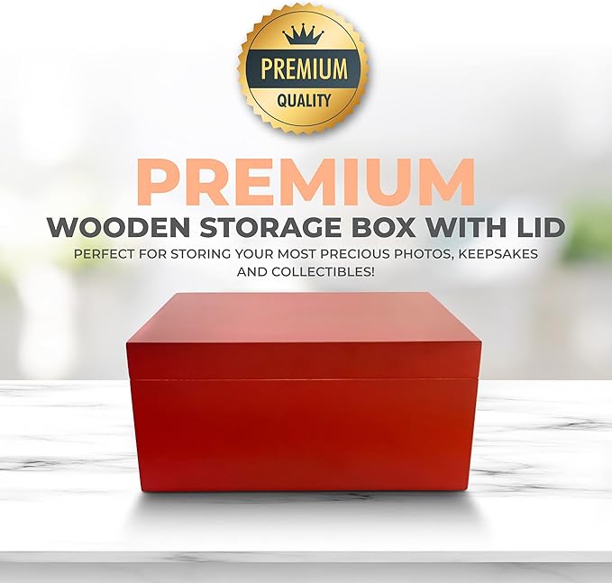 Blake & Lake Wooden Keepsake Box with Lid - Wood Storage Box with Hinged Lid - Red Treasure Box for Home - Wood Gift Boxes with lid (Heritage Red)