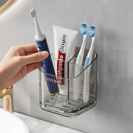 Toothbrush Holders for Bathrooms, 3 Slots Detachable Electric Toothbrush Holder Wall Mounted with Divider, Removable Tooth Brush and Toothpaste Holder Organizer for Bathroom/Kitchen/Office