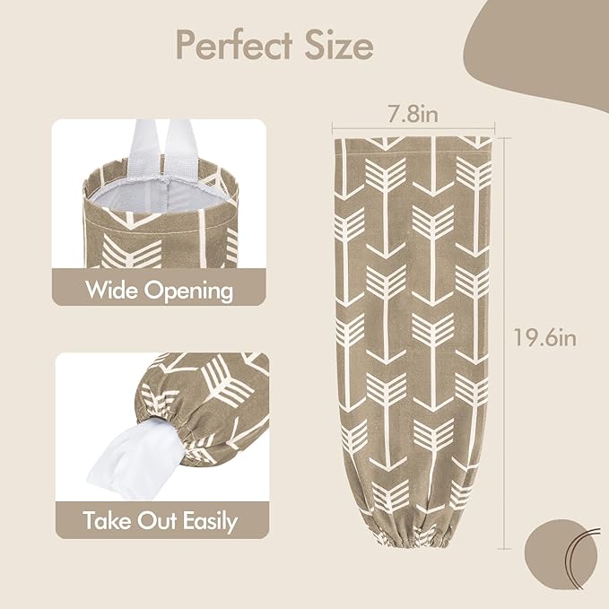 TOGETRUE Plastic Bag Holder, Washable Grocery Bag Holder Organizer, Large Wall Mount Trash Storage Dispenser for Home, Kitchen, Travelling (Khaki)