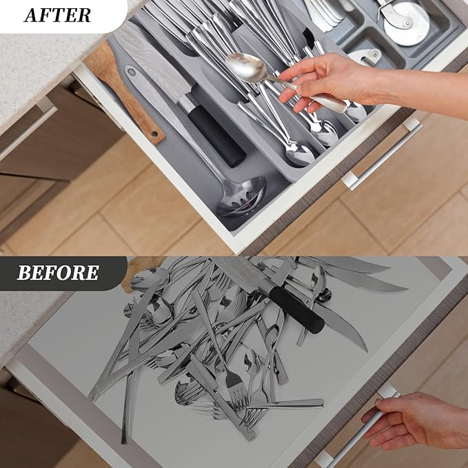 Faridabio Silverware Organizer Storage Tray,Cutlery Expandable Organizer for Kitchen Drawer Holding Flatware Spoons Forks