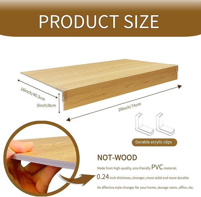 Wire Shelf Cover, Wire Rack Covers for Pantry,PVC Wood-Look Faux Wood Shelf Liners,29x16 Inch,0.24 inch Thick for Home and Kitchen Organization