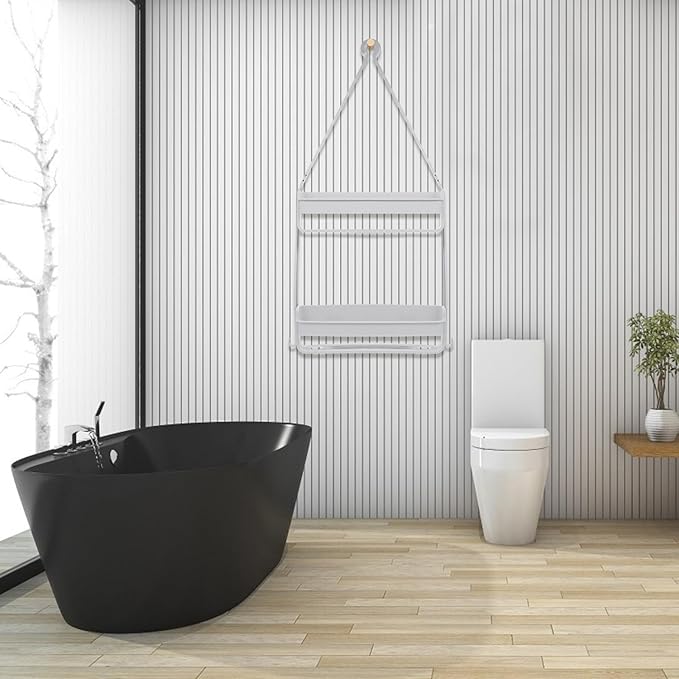 HEALLILY Shower Head Hanging Storage Basket Gray Double Layer Bathroom Caddy Toiletries Holder Portable Sundries Organizer for Bathroom Storage