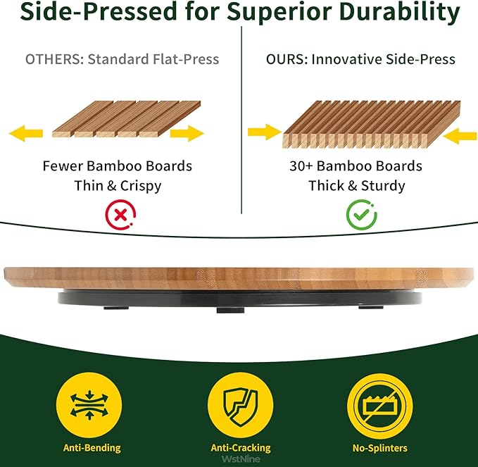 14'' Bamboo Wood Lazy Susan Organizer, Lazy Susans for Table Top, Deep Carbonized Rotating Tray, Sturdy Spinning Base, Non Slip, Spice Rack Organzier, Turntable for Kitchen Cabinet, Countertop, Pantry