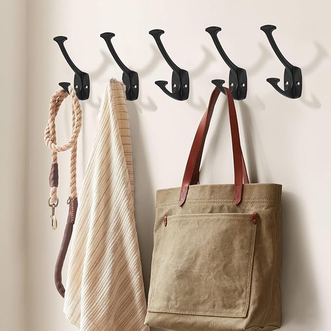 2 Pack Matte Black Hooks Decorative Heavy Duty Solid Large Coat Hooks for Towel Hanging Coats Robe Wall Mounted Towel Bags Door Back Bathroom Wall Hook.