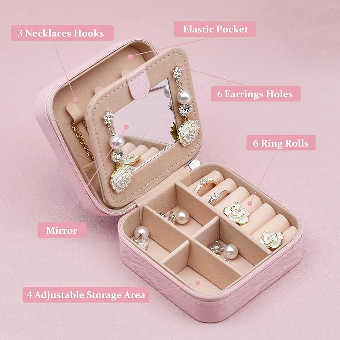 MODENGKONGJIAN Travel Jewelry Case for Women Fashion, Ring Necklace Earring Jewelry Holder Organizer Box, Small Portable Jewellery Storage, Christmas Gifts Initial F