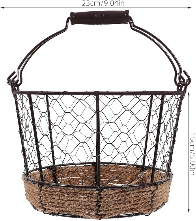 Iron Wire Basket with Handle Small round Metal Storage Basket Multifunctional Wire Sundry Organizer for Home Kitchen Fruit and Vegetable Storage