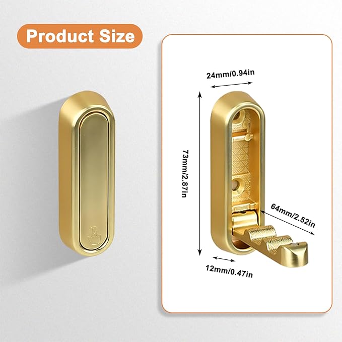 3 Pcs Folding Wall Hooks, Heavy Duty Metal Coat Hooks for Bedroom Closet, Bathroom Towel Hanger Wall Mounted Kitchen Hooks for Hanging Aprons, Brushes, Umbrellas, Keys, Hat, Bags (Gold)