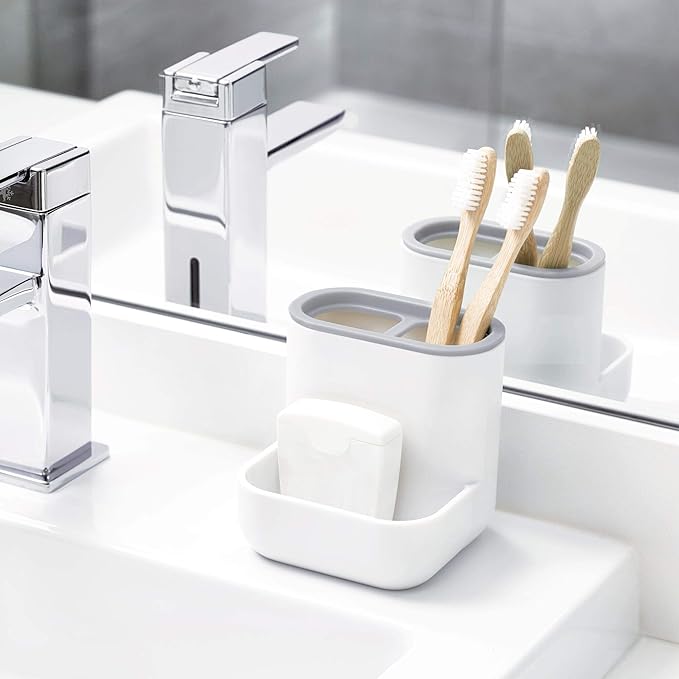iDesign Cade Center for Bathroom Countertops, Desks, Vanities-White and Gray