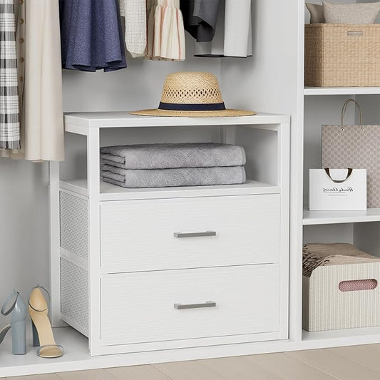BOLUO Closet Drawers White Fabric 2 Drawer Small Dresser for Closet Organizers and Storage Bedroom Dorm Modern