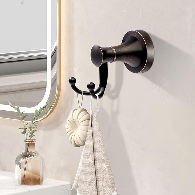 Bronze Towel Hooks, Bathroom Robe Hook Oil Rubbed, Heavy Duty Double Towel Hooks Bath Farmhouse Coat Clothes Hook Wall Mounted Rustic for Bathroom Kitchen Washroom