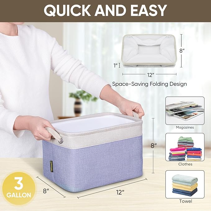 BALEINE 1 Pack Fabric Closet Storage Bins for Shelves, Linen Closet Organizers and Storage, Decorative Baskets for Organizing, Shelf, Clothes, Home, Office (Lavender, 12"x8"x8")