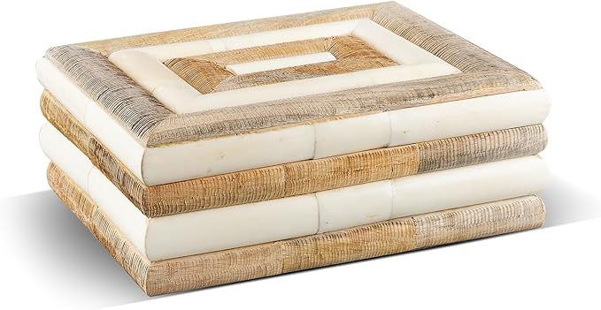 Handicrafts Home Large Decorative Storage Box with Lid– 10x8x4” Coffee Table Organizer, Keepsake- Decorative Boxes for Home Decor, Stylish Decorative Box for Office Decor- Drancy Ribbed