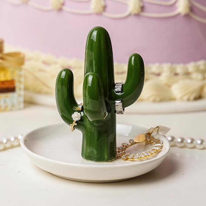 Cactus Ring Holder Ceramic Ring Dish, Jewelry Holder Dish Trinket Tray For Rings Earrings Trinkets Organizer, Christmas Birthday Bridesmaid Gifts for Women