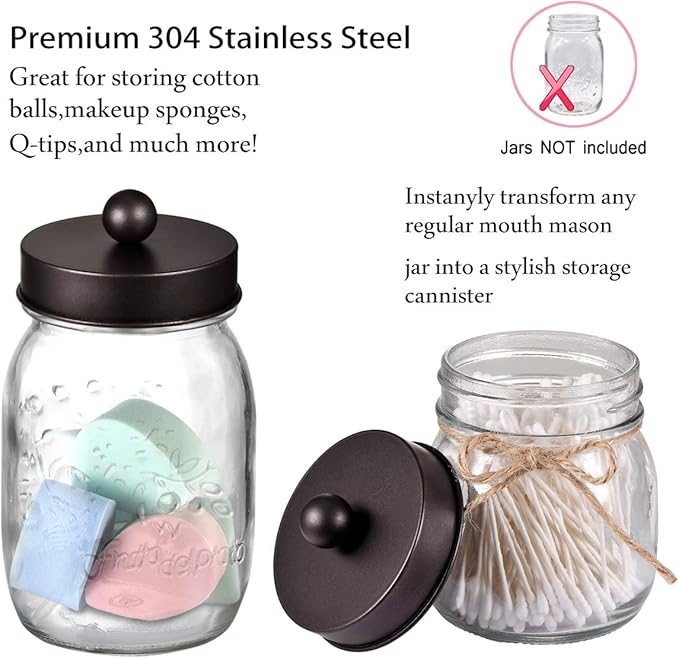 Mason Jar Bathroom Accessories Lids Set(4pcs) - Jar Not Included - Soap Dispenser,Toothbrush Holder, Apothecary Jars Lids for Regular Mouth Mason Jars - Rustproof Stainless Steel，Bronze