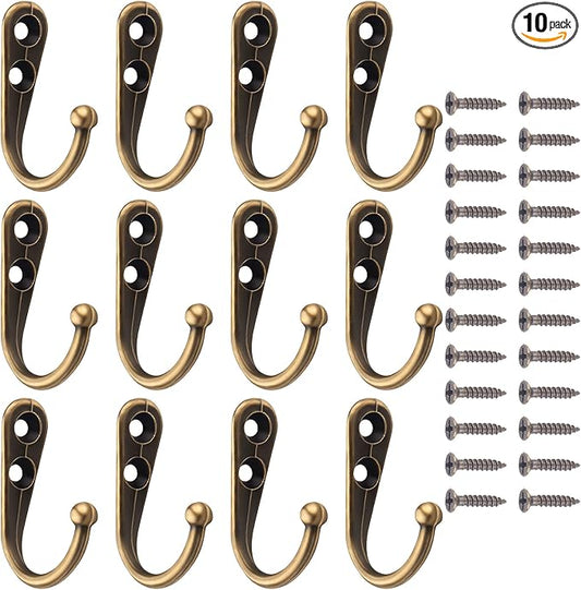 12 Pack Bronze Coat Hooks Wall Mounted, Rustproof Zinc Alloy Metal Hooks for Hanging Coats, Heavy Duty Utility Key Holder Hooks with Screws for Bathroom, Entryway, Kitchen, Hat, Towel, Cup, Robe