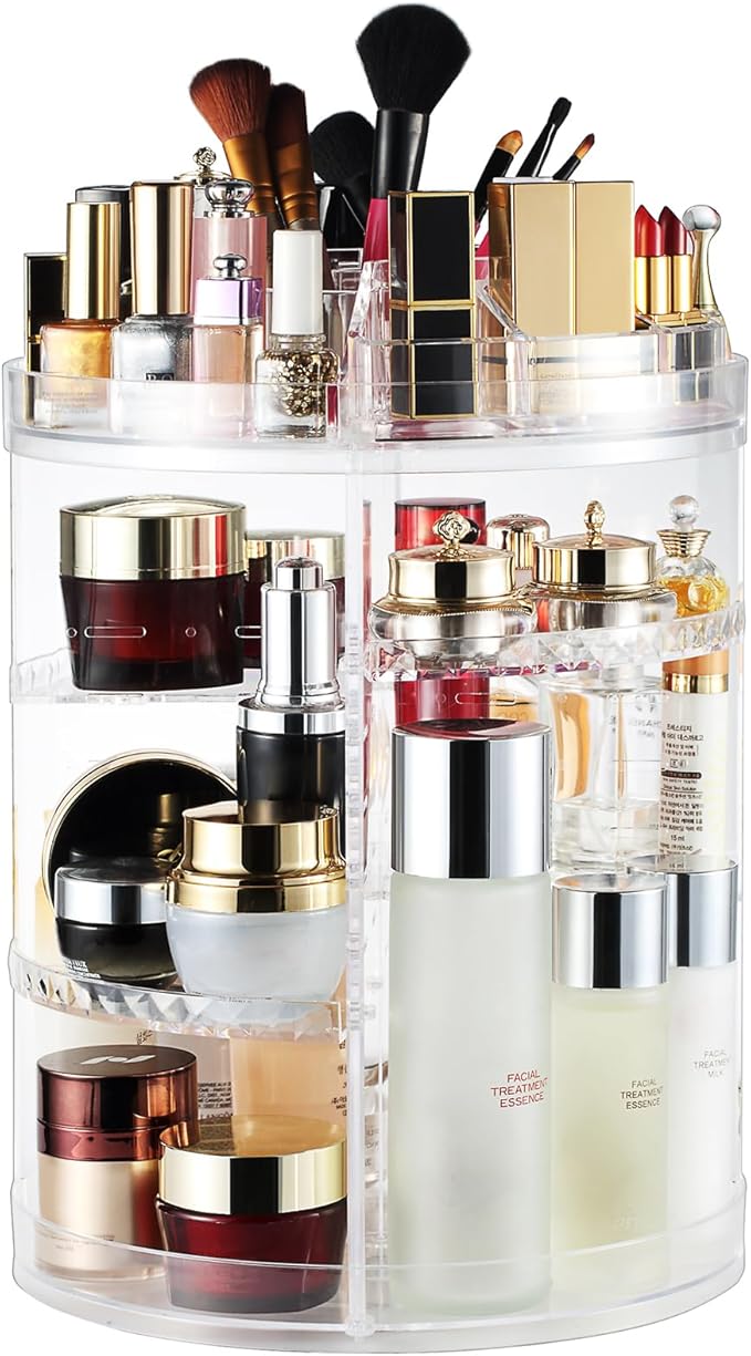 Makeup Organizer, 360 Degree Rotating Adjustable Cosmetic Storage Display Case with 8 Layers Large Capacity, Fits cosmetics, Makeup Brushes, Lipsticks and More, Clear
