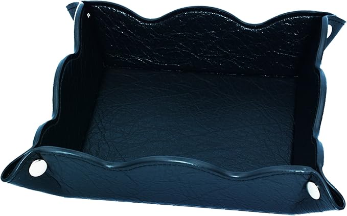 Leather Storage Tray,Phone Watch Jewelry Coin Organizer,Dresser Valet Tray for Men(Black)