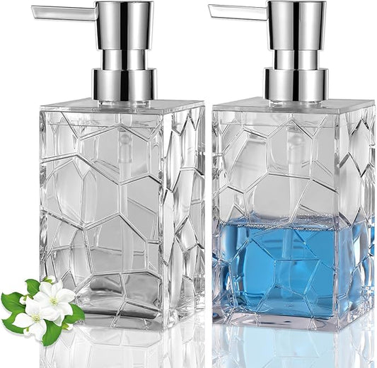 Hand Soap Dispenser, Clear Acrylic Plastic Liquid Pump Bottles Refillable Lotion Dispenser for Bathroom Decor Kitchen College Dorm, 2 Pack