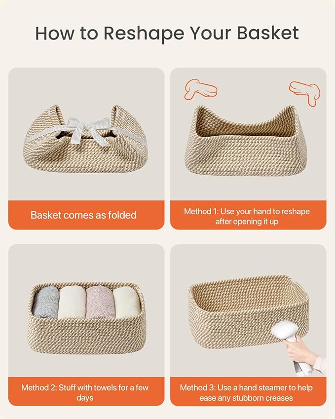 KALLAX Small Woven Basket, 12 x 8 x 4.5 Inches, Storage Basket for Organizing, Cute Small Rope Shelf Closet Cube Storage Bins Baskets for Shelves, Dog Toy Gift Baskets Empty, 3 Pack Brown