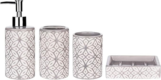 Groovy Bathroom Accessories Set - Complete Bath Accessory Sets Includes Soap Dispenser, Toothbrush Holder, Tumbler, Soap Dish,
