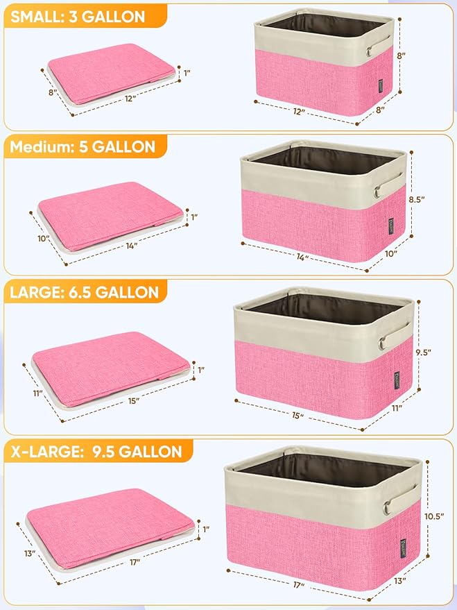 BALEINE 3 Pack Fabric Closet Storage Bins for Shelves, Linen Closet Organizers and Storage, Decorative Baskets for Organizing, Shelf, Clothes, Home, Office (Pink, 15''x11''x9.5'')