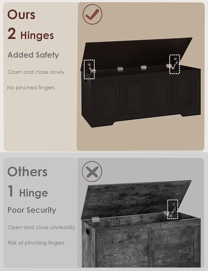 DINZI LVJ Storage Chest, 47.2âWooden Storage Box with 2 Safety Hinges, Entryway Shoe Bench with Flip-Top, Large Trunk for Living Room, Bedroom, Easy Assembly, Espresso