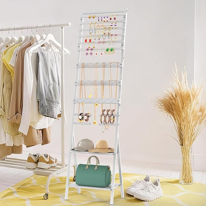 Jewelry Stand Organizer, Jewelry Holder Organizer, Floor Standing Jewelry Armoire White Large Hanging Jewelry Stand with Earring Organizer Necklace Holder