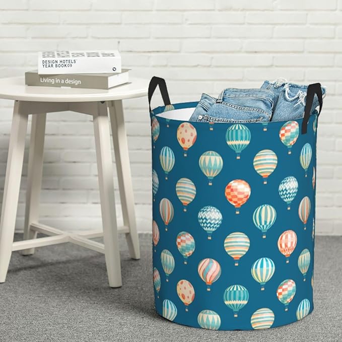 Cute Hot Air Balloons Round Laundry Hamper Storage Basket Toys Clothes Organizer Bin For Home Bathroom Bedroom Dorm Nursery, 38l