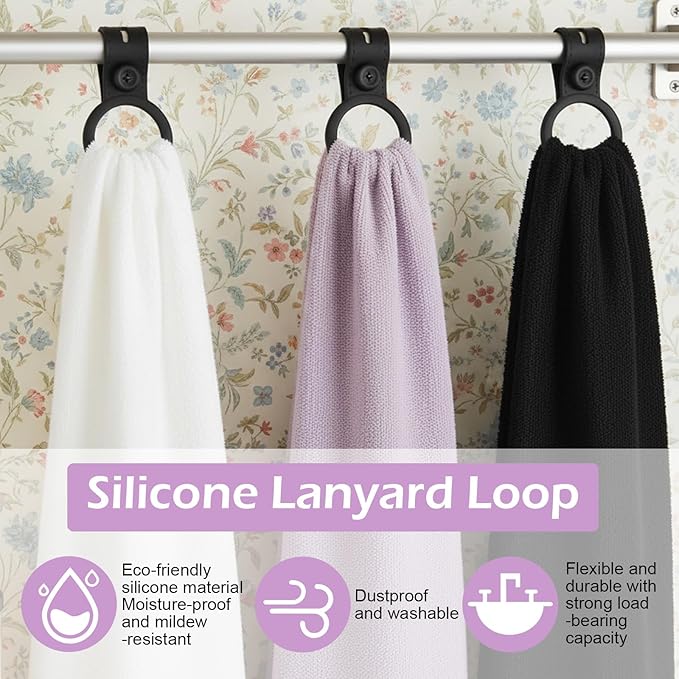 Silicone Kitchen Towel Holder, 4PCS Waterproof Dish Towel Holder, Towels Clips for Cabinet Stove Oven Handle or Rods, Heat Resistant Anti-Slip Hanging Kitchen Towels(Black)