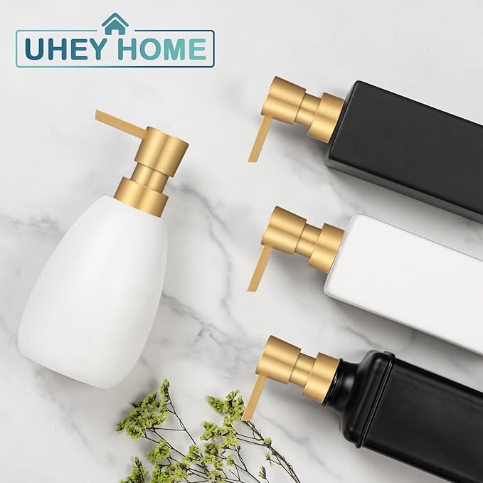 Plastic Soap Dispenser Pump Replacement Refill Dispenser for Standard 28/400 Thread Size for Lotion Dish Soap Kitchen Bathroom 2 Pack（Gold）