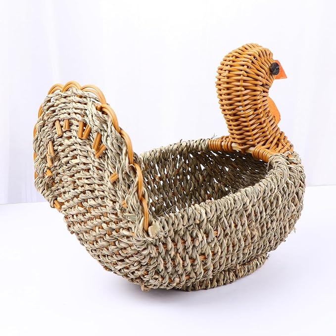 ARTIBETTER Woven Storage Basket 9.05X5.70X3.54In Portable Sundries Organizer with Straw Turkey Pattern Light Grey Home Storage Basket for Kitchen Dining Room