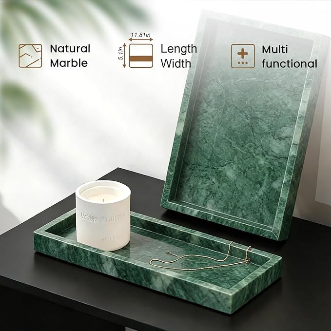 Natural Marble Tray, Stone Tray for Bedroom/Bathroom/Kitchen/Vanity Countertop, Jewelry Tray for Rings Earrings Necklace Bracelet Watch, Room Decor Aesthetic