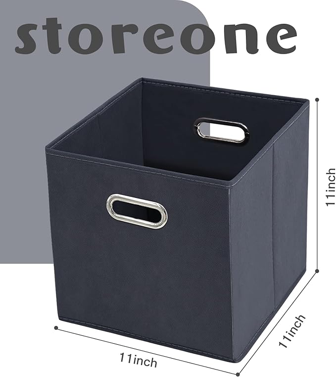 STOREONE Fabric Storage Bins Cubes Baskets Containers-(11X11X11) with Dual Handles Cube Storage Organizer Bins for Shelf Closet, Bedroom Organizers, Foldable Set of 6 (Grey )