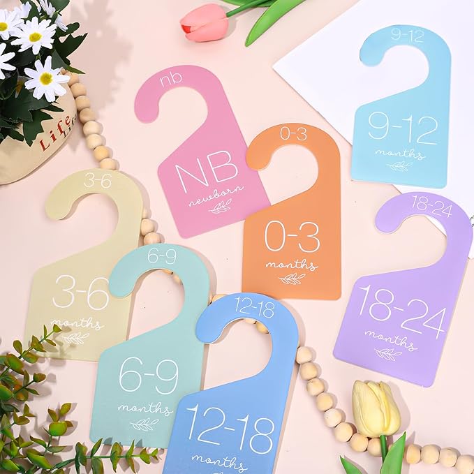 Whaline 7Pcs Baby Closet Size Dividers Macaron Colors Acrylic Hanger Clothes Organizers Newborn to 24 Month Thicken Infant Wardrobe Separators for Home Nursery Baby Clothes