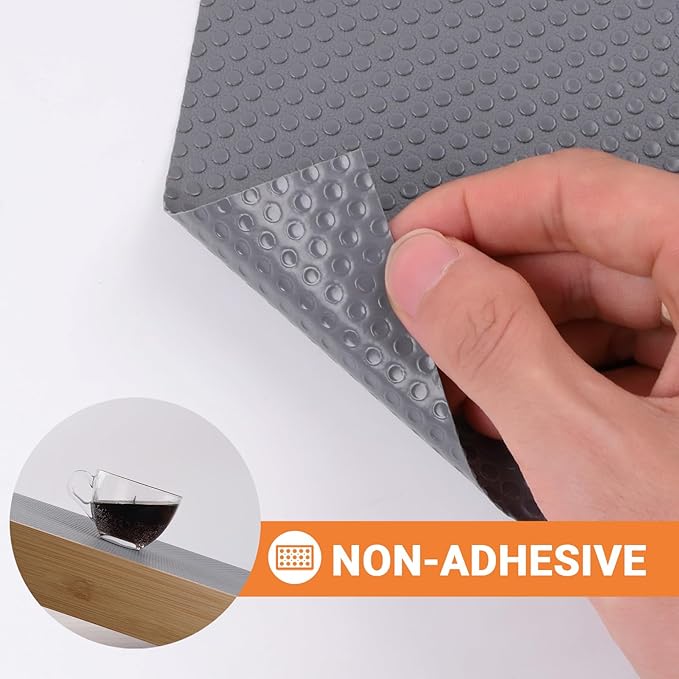 FLPMIX Waterproof Cabinet Shelf Liner: Non-Adhesive Drawer Liners Dark Grey - 17.7" × 300" Easy to Cut Pantry Shelving Liner for Cupboard